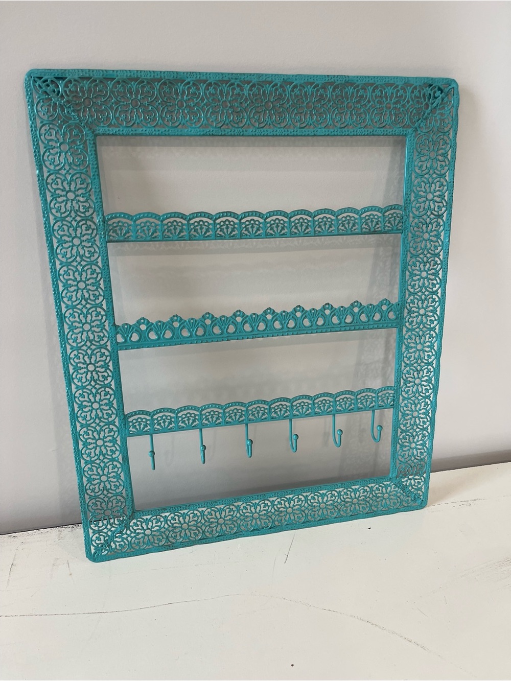Turquoise Decorative Wall Organizer with Hooks - Home Wall Decor